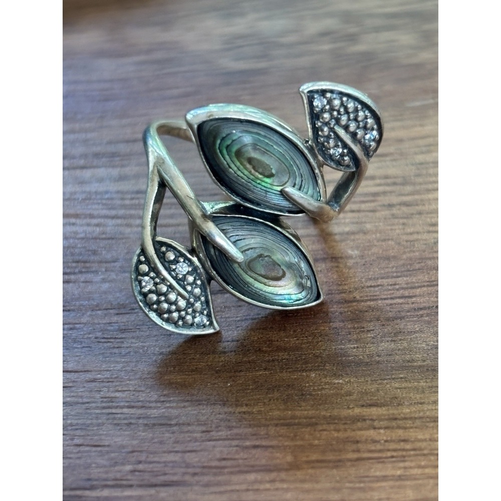 Sterling Silver Open Leaf Work Organic Abalone Ring Size 5